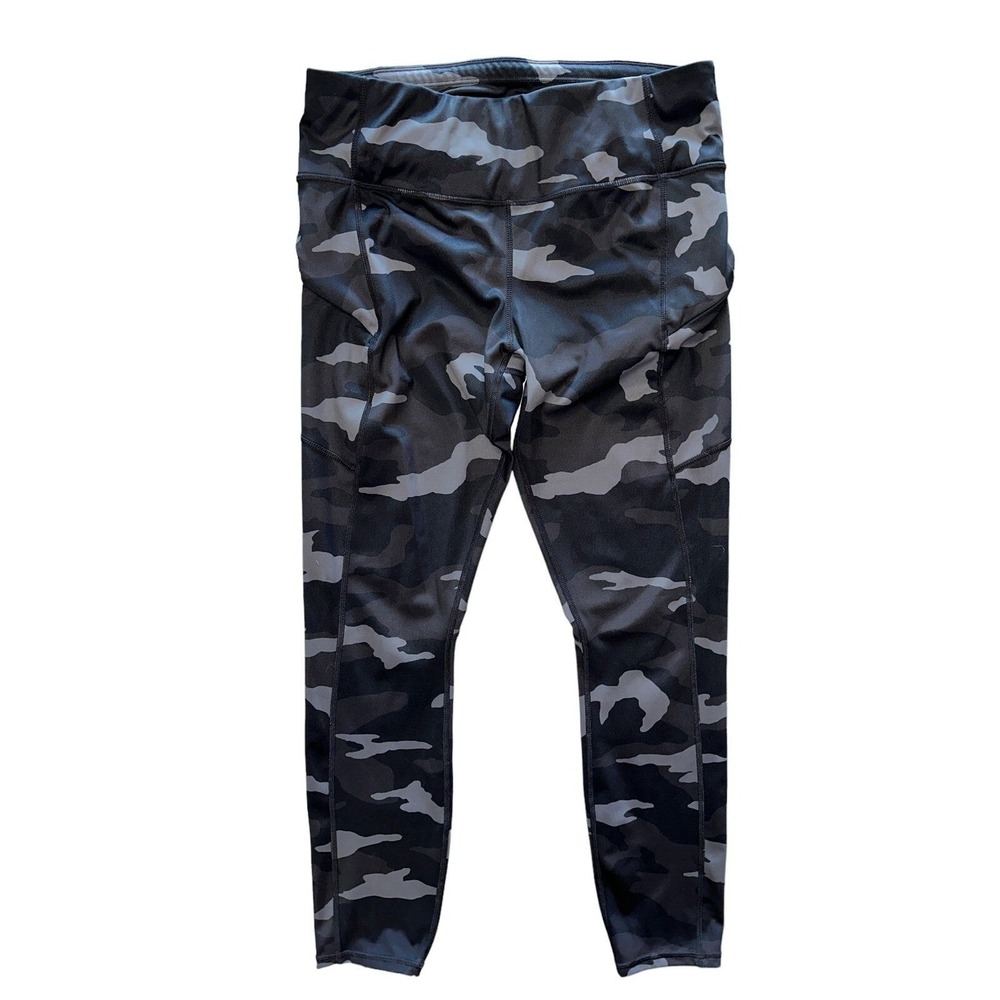 W2 ATHLETA WOMEN'S 405480 BLACK CAMO CONTENDER 7/8 TIGHT PANT‎ Medium Pockets